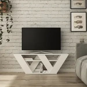 Decortie Pipralla Modern TV Unit Multimedia Centre White with Shelves 110cm