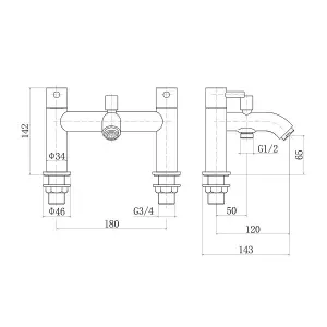 Rinse Bathrooms Designer Brass Bathroom Dual Twin Lever Action Bath Shower Mixer Taps Chrome