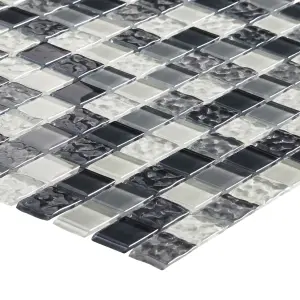 Calabria Grey & white Gloss Glass effect Glass Mosaic tile, (L)300mm (W)300mm