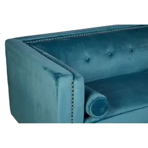 Interiors By Premier Velvet Uphoplstered 3 Seat Blue Velvet Sofa, Durable Three Seater Sofa, Versatile Button Tufted Sofa