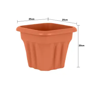 Wham 6x Vista Terracotta Plastic Planter, Square Garden Plant Pot, Extra Small Floor Pot (25cm, 5.5L, Pack of 6)