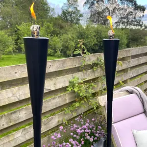 Black Metal Garden Oil Torch - Decorative Outdoor Torch - Garden Tiki Torch