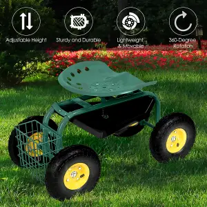 Costway 360 Swivel Rolling Gardening Cart Adjustable Height Wagon Scooter Garden Seat