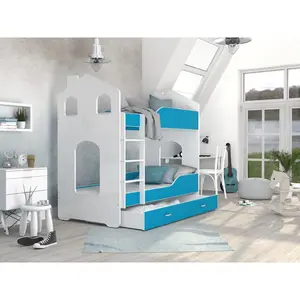 Liev European Toddler (80 x 160cm) Bunk Bed with Drawer Blue/White