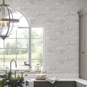 Laura Ashley Swans Grey Animal Smooth Wallpaper