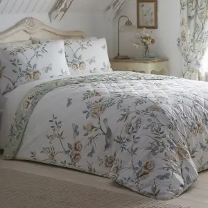 Amelle Floral Print Green Reversible Bedspread