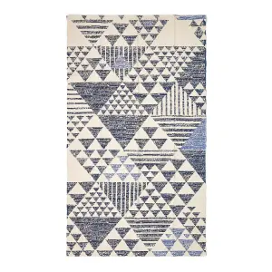 Homescapes Delphi Blue and White Geometric Style 100% Cotton Printed Rug, 120 x 170 cm