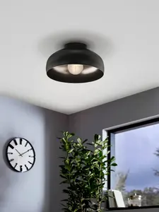 EGLO Mogano 2 Domed Black Semi- Flush Ceiling Light