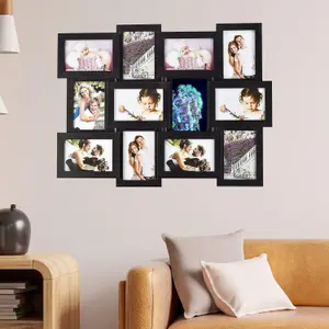 Trendi Large Multi Aperture Picture Photo Frame Holds 12 x 6x4 Inch Photo Frames Collage Picture Wall-Mounted frame  Black