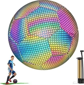 Miuline Reflective Football, Holographic Football Luminous Football, Glow In The Dark By Light Reflect Standard Flashing Soccer Ball Size 5 For Kids