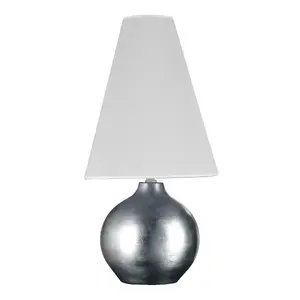 Luminosa Ceramica Table Lamp With Round Tapered Shade, Silver, White