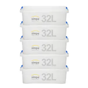 simpa 32L Clik 'n' Store Plastic Storage Boxes - Set of 5