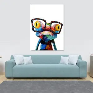 Frog Wearing Glasses Abstract - Canvas Wall Art Framed Print 81.3cm H x 61cm W x 3.8cm D