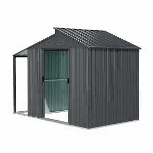 Waterproof Outdoor Metal Shed Garden Storage Tool Shed Double Door with Lean-to,Grey