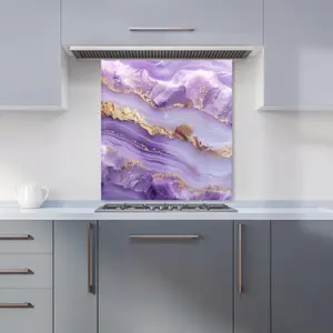 Light Purple Marble Effect Premium Glass Kitchen Splashback W600mm x H600mm