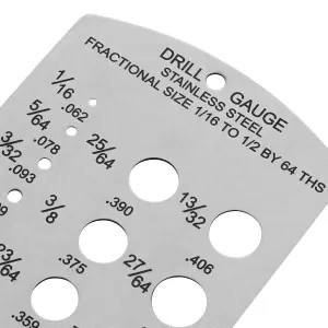 Hardys Fractional Imperial Drill Gauge - 1/16" - 1/2" Diameter Gauges, 64ths Increments, High-Contrast Graduations - 16cm x 6.5cm