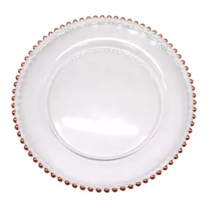 Neel Blue Charger Plates for Table Decoration - Clear with Rose Gold Beads