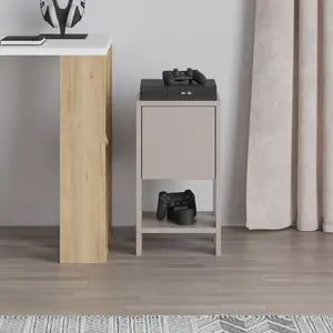 Atharv Bedside Table with Drop-Door Storage and Open Shelf for Versatile Living Dark Grey