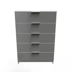 Poole 5 Drawer Chest in Uniform Grey Gloss & White (Ready Assembled)