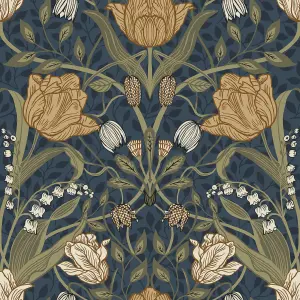 Galerie Apelviken 2 Blue Ochre Floral Woodland Smooth Wallpaper