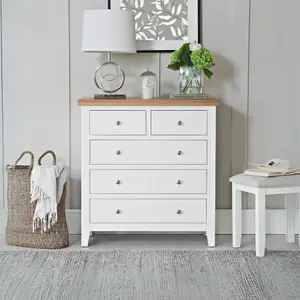 Home Source Easton White & Oak 5 Drawer Chest of Drawers