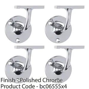 4 PACK - Lightweight Stair Handrail Bannister Bracket Arm - Polished Chrome 72mm Holder