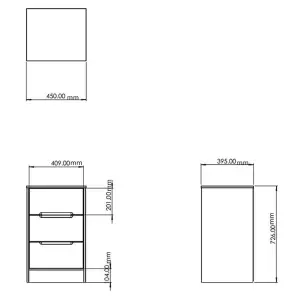 San Jose Ready assembled White 3 Drawer Bedside chest (H)726mm (W)450mm (D)395mm