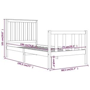 Berkfield Bed Frame Solid Wood Pine 75x190 cm 2FT6 Small Single