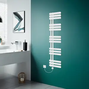 Rinse Bathrooms Designer Electric Thermostatic Heated Towel Rail D Shape Bathroom Ladder Style Radiator Warmer 1600x450mm White