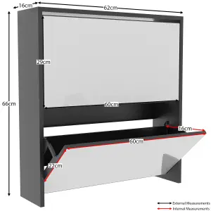 Vida Designs Welham Black 2 Drawer Mirrored Shoe Storage Cabinet