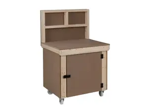 Wooden MDF Top Workbench With Lockable Cupboard (V.9) (H-90cm, D-70cm, L-90cm) with back panel, double shelf and wheels