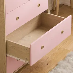 Junior Vida Neptune Pink & Oak 5 Drawer Chest Of Drawers Cabinet, Set of 2