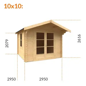 10ft x 10ft (2950mm x 2950mm) Horsforth "The Topeka Plus" 44mm Log Cabin With 1 Opening Window