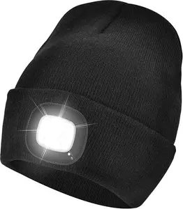 Unisex 4 LED Lighted Beanie Cap, USB Rechargeable Running Hat Super Bright Hands Free Headlight Torch Hat, LED Hat For Running Hikinggifts For Dad