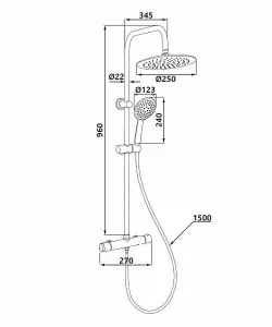 Invena Round Rainfall Black Brass Shower Column Wallmounted Thermostatic Mixer