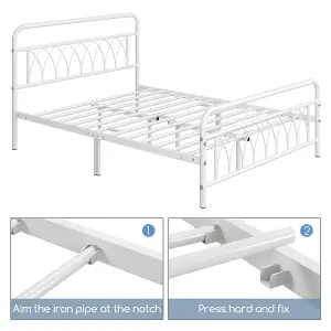 Yaheetech White 4ft6 Double Metal Bed Frame with Petal Accented Headboard and Footboard