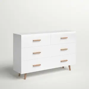 Katelin 4 Drawer 125Cm W Solid Wood Chest Of Drawers White Matte/White Gloss