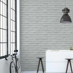 GoodHome Luynes Light grey Brick Textured Wallpaper Sample