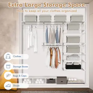 Costway Wall Mounted Closet System Metal Hanging Storage Organizer Rack with Hanging Rod