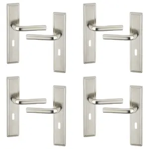 URBNLIVING 221mm Length 8 Pcs Westminster Metal & Satin Nickel Lever Latch Door Keyhole Handle Set