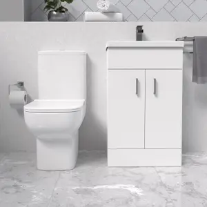 Nes Home White 500mm Cloakroom Suite with Basin Vanity and Close Coupled Toilet