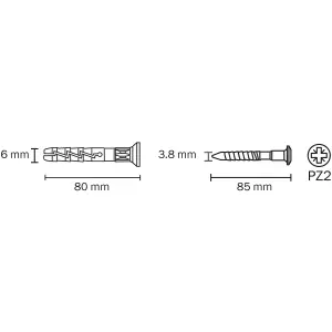 Diall PZ Countersunk Hammer fixing (Dia)6mm (L)80mm, Pack of 20