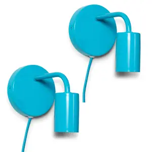 ValueLights Jordy Pair of - Plug in Colour Pop Blue Easy Fit Wall Lights