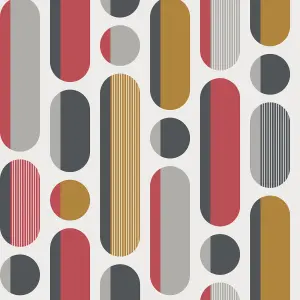 Envy Morse Red, Grey & Mustard Geometric Smooth Wallpaper