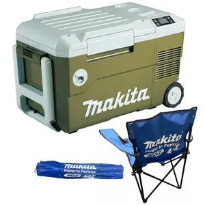 Makita DCW180Z 18v LXT 20L Cooler & Warmer Cool Box Wheeled Bare + Plug + Chair