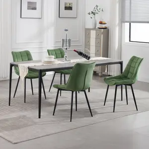 Set Of 4 Dining Room Chairs Kitchen Chair Cushioned Chair Design Chair With Backrests With Fabric Seat And Metal Frame Dark Green