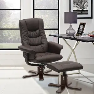 Brown PU Leather Swivel Recliner Chair Occasional Armchair with Footstool