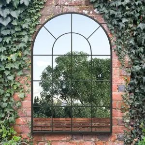 MirrorOutlet The Arcus Black Framed Arched Window Garden Mirror 120CM x 80CM