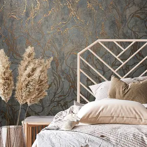 Galerie The New Design Book Metallic Black/Copper Graphic Swirls Wallpaper Roll