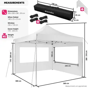 Gazebo Olivia - 3 x 3 m, with aluminium frame, 2 side panels, waterproof - white